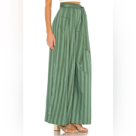 TULAROSA Revolve Kade Pant Green Striped Pleated Wide Leg Trousers Size Large - Picture 4 of 13